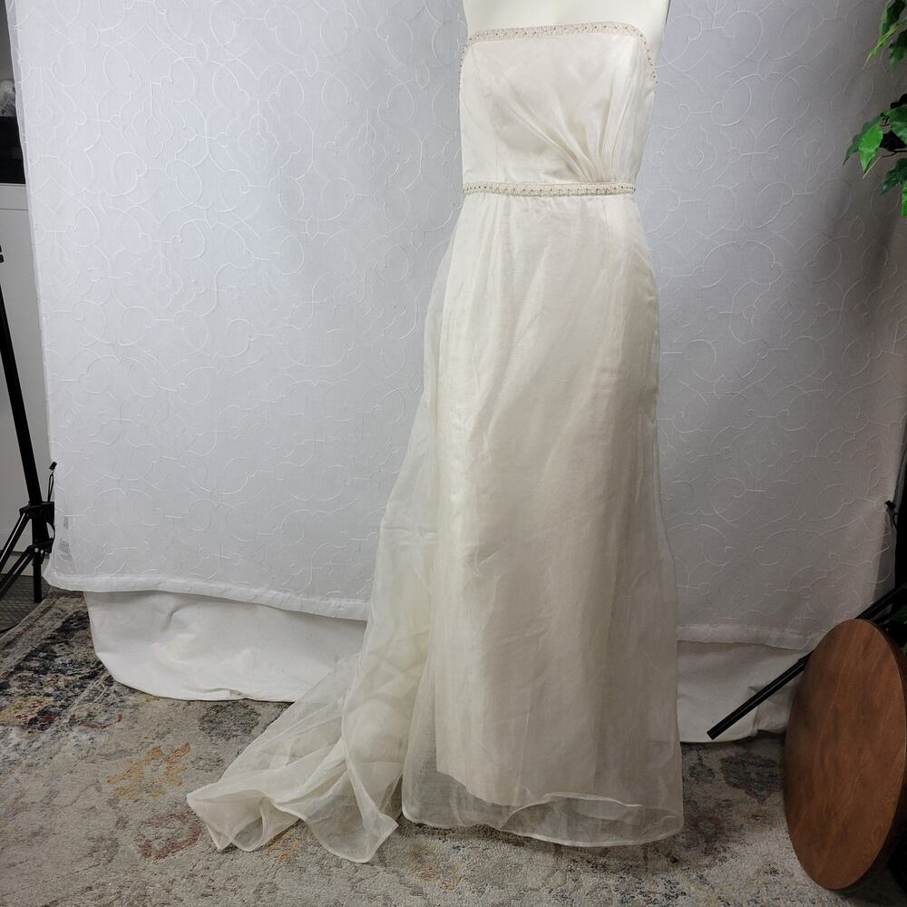 Birnbaum & Bullock Womens Bridal Gown Size 10 Ivory Silk Strapless Rhinestones